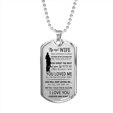 My Angel Wife - Wife Husband Dog Tag Necklace - Birthday Valentines Gift for Her